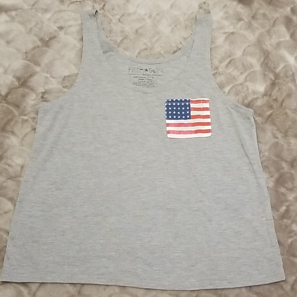 Fifth Sun-Gray Tank Top with American Flag Pocket